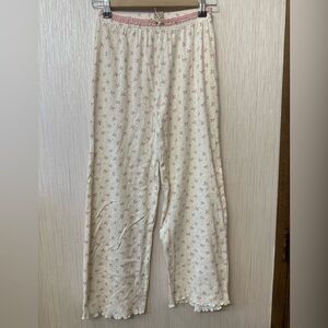White Pajama Pants with Pink Bow Pattern coquette size xs